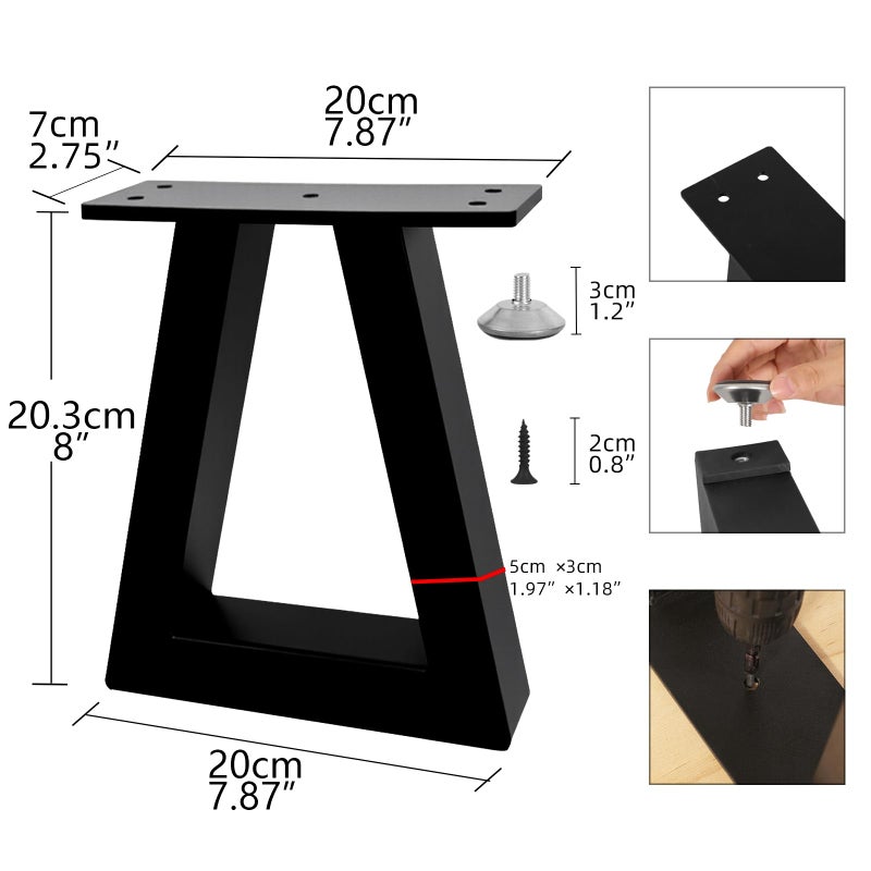 Rioychan 8 Inch Trapezoid Metal Table Legs Black, DIY Furniture Feets for Bench, Coffee Table, Stool Cabinet Legs, Including Screws and Adjustable Feet Pads, 8 Inch x 7.9 Inch - Image 5